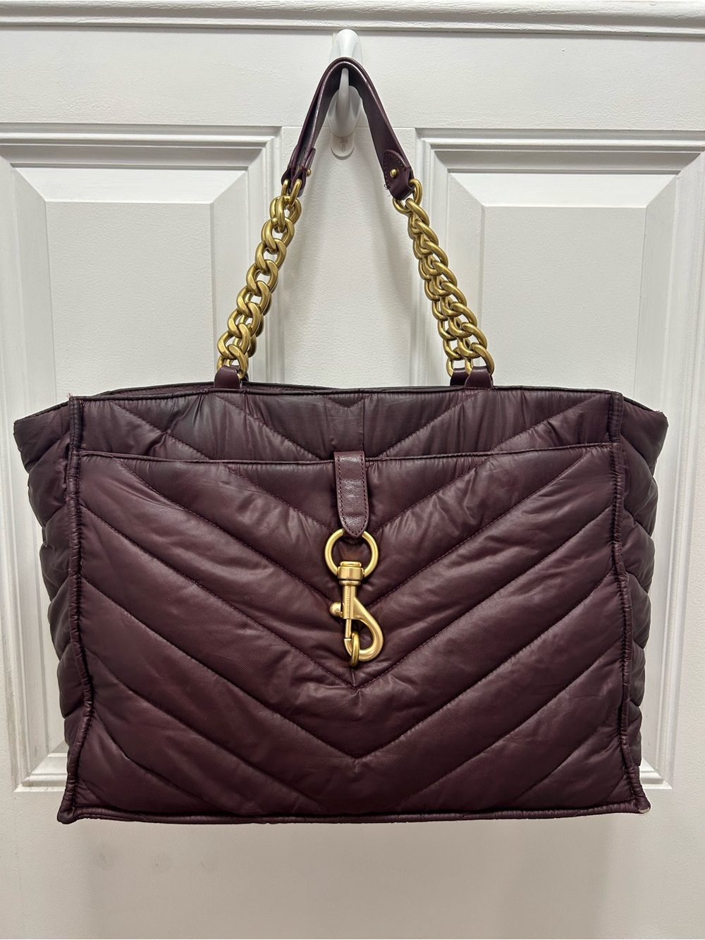 Rebecca Minkoff Edie Nylon Tote with gold hardware. Burgundy